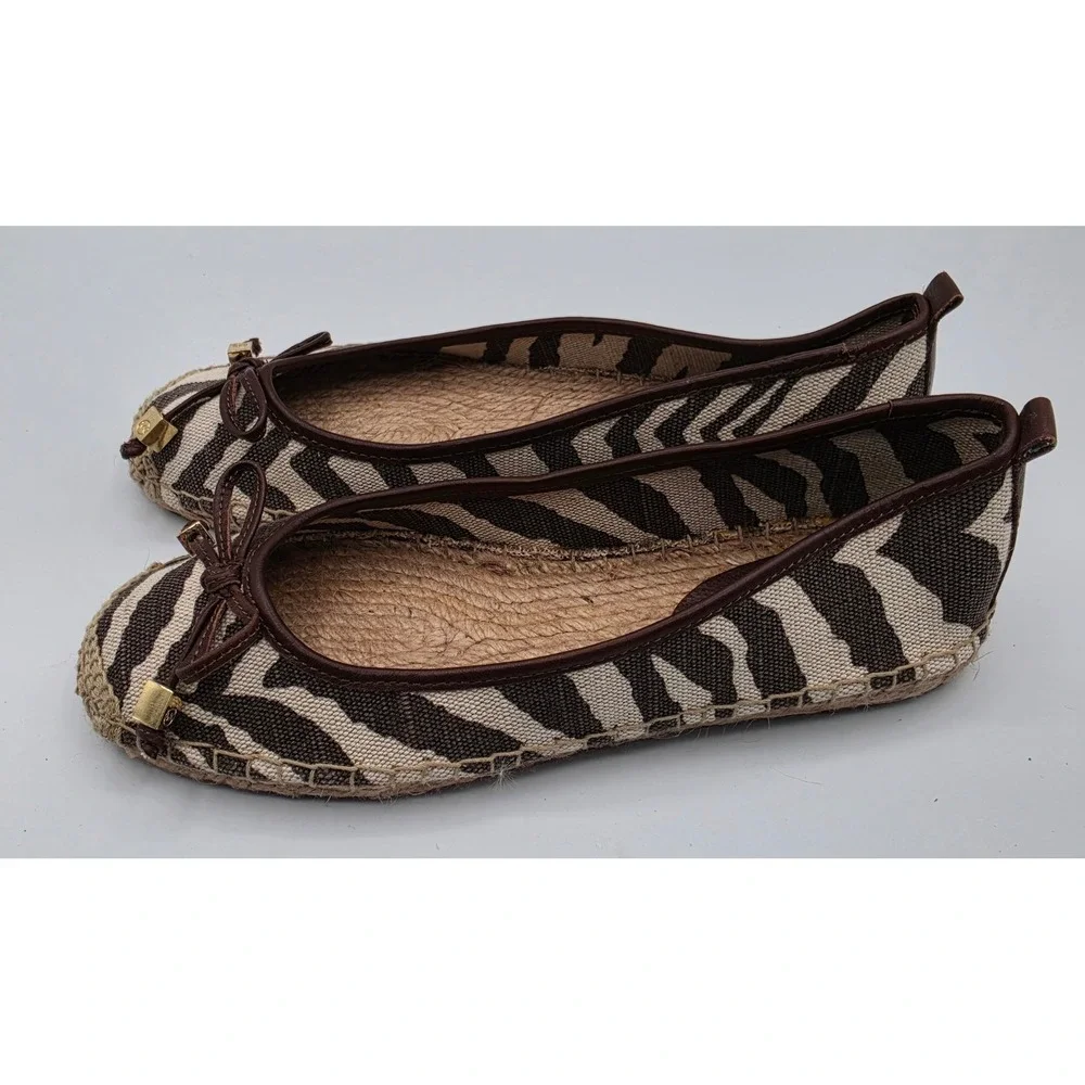 Michael Kors Espadrille‎ Flats Womens 7 Brown Zebra Excellent Bow Logo AG11K